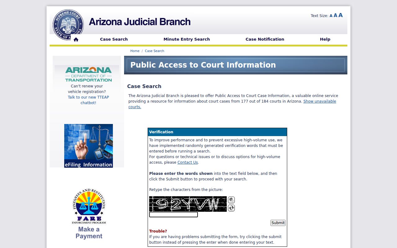 Arizona court public access search used for Yavapai County residents directory name leads