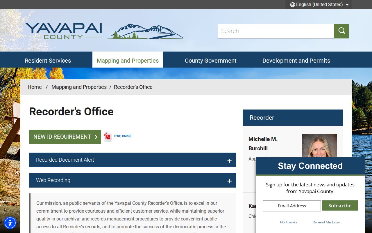 Yavapai County residents directory Recorder office services and record access