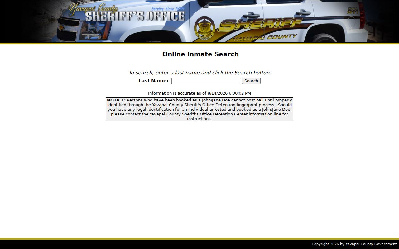 Yavapai County residents directory jail name search and booking fields