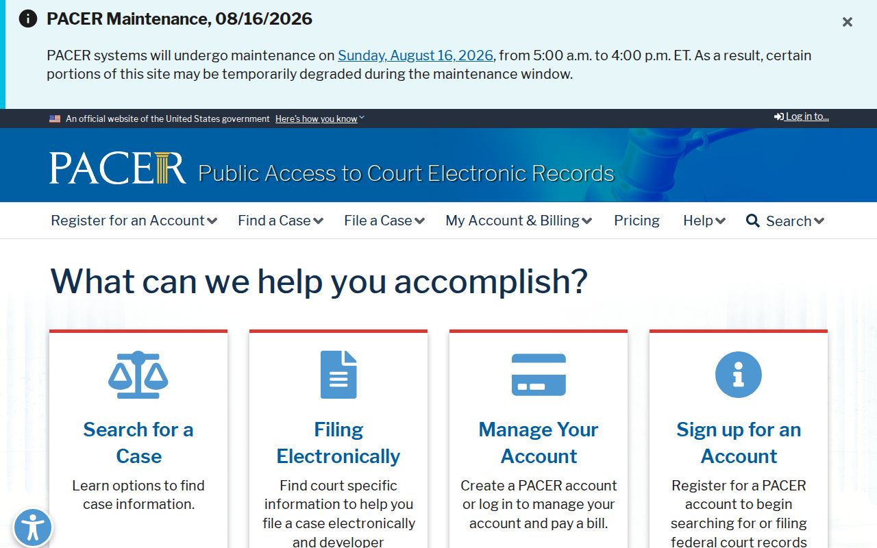 PACER federal court records entry page for a separate Yavapai County historical clue