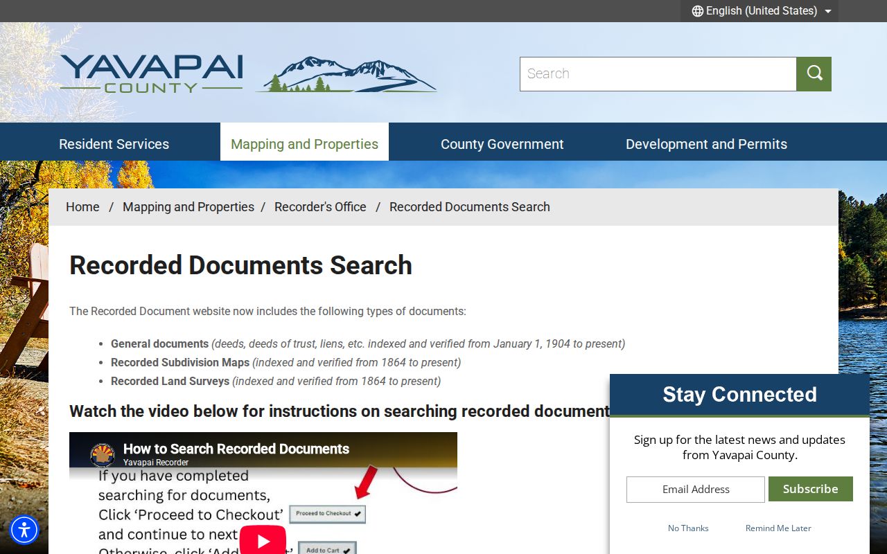 Yavapai County Recorder document search gateway for street and deed research